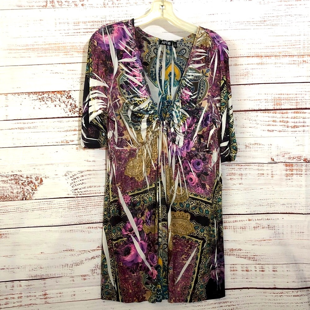 Apt 9 XL Artisan Blue Pink and Gold Patterned Dress